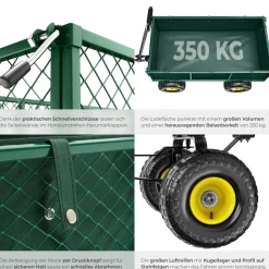 tectake® Bollerwagen, mit klappbaren Seitenwänden, leichtgängige Lenkachse mit gepolstertem Griff, Belastbarkeit 350 kg