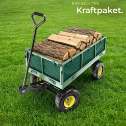 tectake® Bollerwagen, mit klappbaren Seitenwänden, leichtgängige Lenkachse mit gepolstertem Griff, Belastbarkeit 350 kg