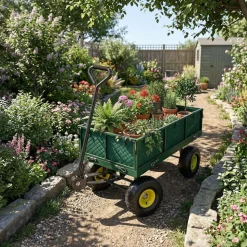 tectake® Bollerwagen, mit klappbaren Seitenwänden, leichtgängige Lenkachse mit gepolstertem Griff, Belastbarkeit 350 kg