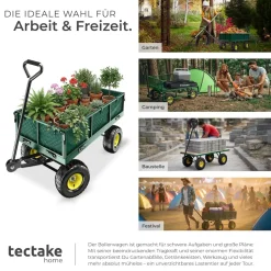 tectake® Bollerwagen, mit klappbaren Seitenwänden, leichtgängige Lenkachse mit gepolstertem Griff, Belastbarkeit 350 kg