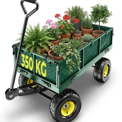 tectake® Bollerwagen, mit klappbaren Seitenwänden, leichtgängige Lenkachse mit gepolstertem Griff, Belastbarkeit 350 kg