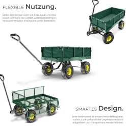 tectake® Bollerwagen, mit klappbaren Seitenwänden, leichtgängige Lenkachse mit gepolstertem Griff, Belastbarkeit 350 kg