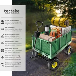 tectake® Bollerwagen, mit klappbaren Seitenwänden, leichtgängige Lenkachse mit gepolstertem Griff, Belastbarkeit 550 kg