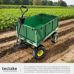 tectake® Bollerwagen, mit klappbaren Seitenwänden, leichtgängige Lenkachse mit gepolstertem Griff, Belastbarkeit 550 kg