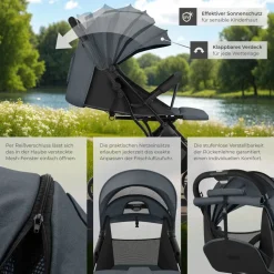 tectake® Buggy-Kinderwagen, Einhand-Klappmechanismus, mit 5-Punkt-Gurt, Feststellbremse, Schutzbügel, pulverbeschichtetes Stahlgestell und pflegeleichter Stoffbezug, für 0 bis 36 Monate geeignet, Belastbarkeit 15 kg