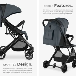 tectake® Buggy-Kinderwagen, Einhand-Klappmechanismus, mit 5-Punkt-Gurt, Feststellbremse, Schutzbügel, pulverbeschichtetes Stahlgestell und pflegeleichter Stoffbezug, für 0 bis 36 Monate geeignet, Belastbarkeit 15 kg