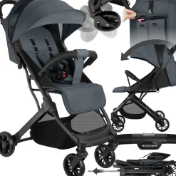 tectake® Buggy-Kinderwagen, Einhand-Klappmechanismus, mit 5-Punkt-Gurt, Feststellbremse, Schutzbügel, pulverbeschichtetes Stahlgestell und pflegeleichter Stoffbezug, für 0 bis 36 Monate geeignet, Belastbarkeit 15 kg