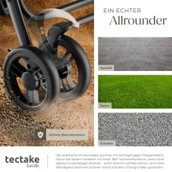 tectake® Buggy-Kinderwagen, klappbar, mit 5-Punkt-Gurt, Bremse und Schutzbügel, pulverbeschichtetes Stahlgestell und pflegeleichter Polyesterbezug, für 0 bis 36 Monate geeignet, Belastbarkeit 15 kg