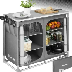 tectake® Campingschrank Deluxe mit Aluminiumgestell und 6 Fächern, faltbar, Stauraum mit 6 Fächern, 97 x 47,5 x 78 cm