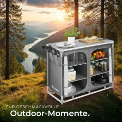 tectake® Campingschrank Deluxe mit Aluminiumgestell und 6 Fächern, faltbar, Stauraum mit 6 Fächern, 97 x 47,5 x 78 cm