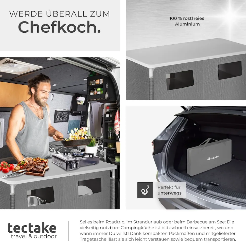 tectake® Campingschrank Deluxe mit Aluminiumgestell und 6 Fächern, faltbar, Stauraum mit 6 Fächern, 97 x 47,5 x 78 cm