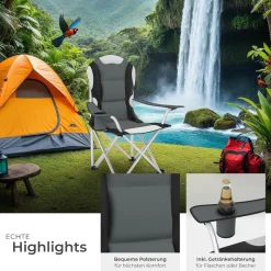 tectake® Campingstuhl, faltbar, gepolstert, geringes Gewicht, 60 x 88 x 110 cm
