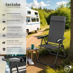tectake® Campingstuhl, klappbar, 7-fach verstellbare Rückenlehne mit Kopfpolster, Belastbarkeit 120 kg, 57 x 65 x 112 cm