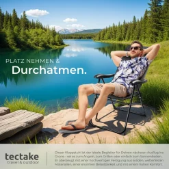 tectake® Campingstuhl, klappbar, 7-fach verstellbare Rückenlehne mit Kopfpolster, Belastbarkeit 120 kg, 57 x 65 x 112 cm