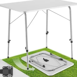 tectake® Campingtisch, klappbar, stufenlos höhenverstellbare Beine, 80 x 60 x 68 cm
