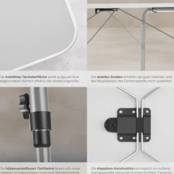 tectake® Campingtisch, klappbar, stufenlos höhenverstellbare Beine, 80 x 60 x 68 cm
