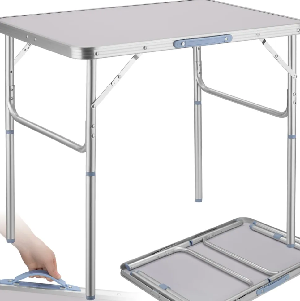 tectake® Campingtisch, klappbar, anschraubbare, höhenverstellbare Beine und Füße, 75 x 55 x 68 cm
