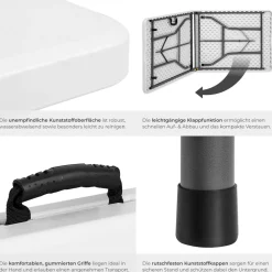 tectake® Campingtisch, klappbar, hohe Belastbarkeit, 183 x 76 x 74 cm