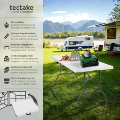 tectake® Campingtisch, klappbar, hohe Belastbarkeit, 183 x 76 x 74 cm