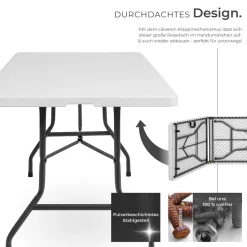 tectake® Campingtisch, klappbar, hohe Belastbarkeit, 183 x 76 x 74 cm