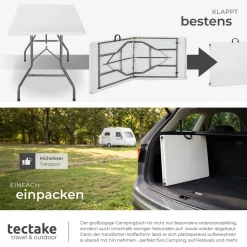 tectake® Campingtisch, klappbar, wetterfest, 120 kg Belastbarkeit, gummierter Tragegriff