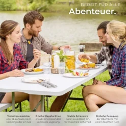 tectake® Campingtisch, klappbar, wetterfest, 120 kg Belastbarkeit, gummierter Tragegriff