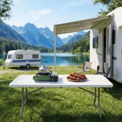 tectake® Campingtisch, klappbar, wetterfest, 120 kg Belastbarkeit, gummierter Tragegriff