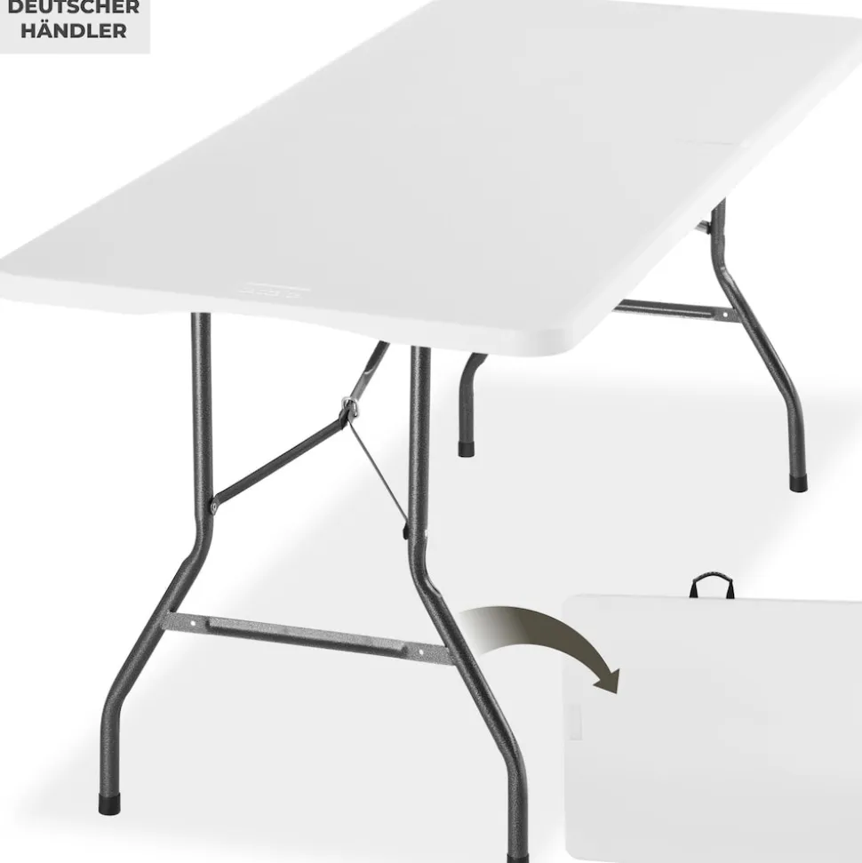 tectake® Campingtisch, klappbar, wetterfest, 120 kg Belastbarkeit, gummierter Tragegriff