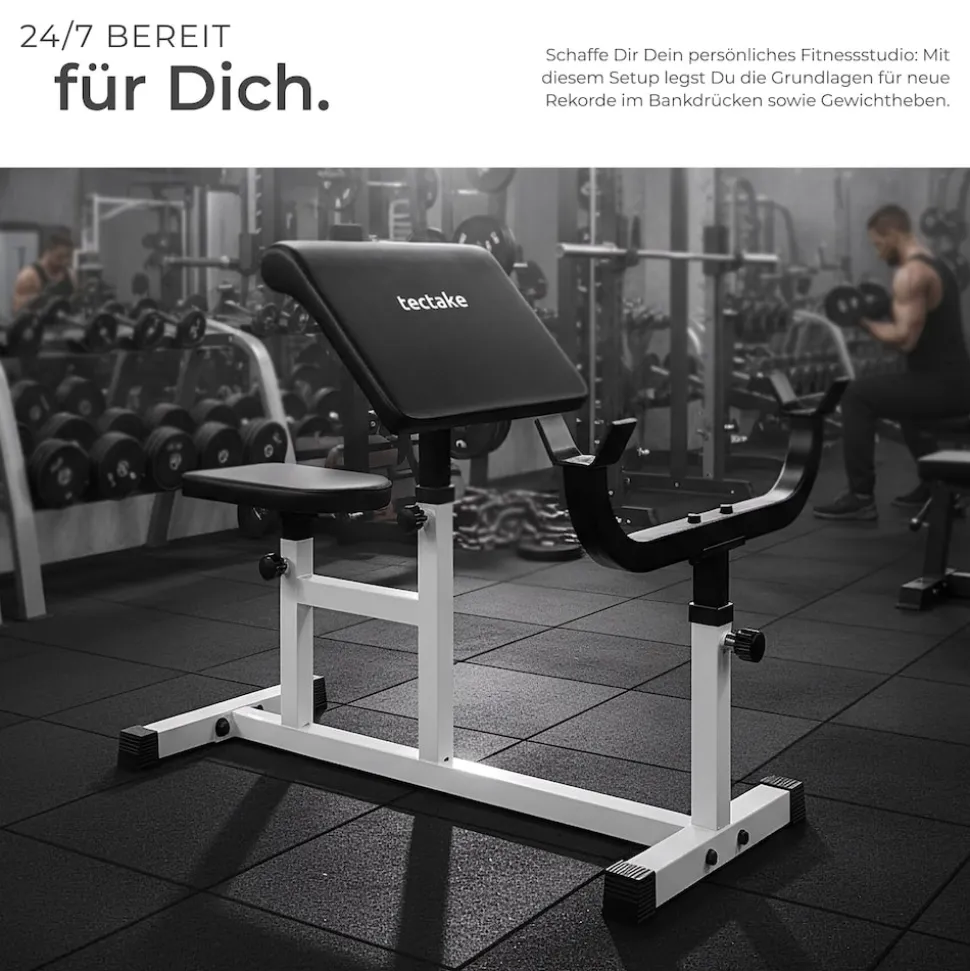 tectake® Curlbank, Hantelablage 5-fach höhenverstellbar, gepolstert mit Kunstlederbezug, rutschfest, 98 x 65 x 94 cm