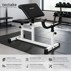 tectake® Curlbank, Hantelablage 5-fach höhenverstellbar, gepolstert mit Kunstlederbezug, rutschfest, 98 x 65 x 94 cm