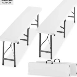 tectake® 2er Set Campingklappbank, wetterfest, je 500 kg belastbar, bis zu 8 Personen, gummierte Tragegriffe