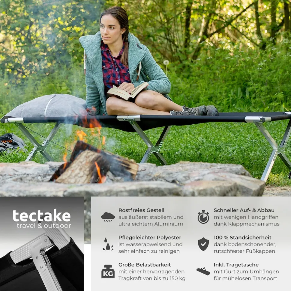 tectake® 2er Set Feldbett, mit Aluminiumgestell, Belastbarkeit 150 kg, 190 x 70 x 45 cm
