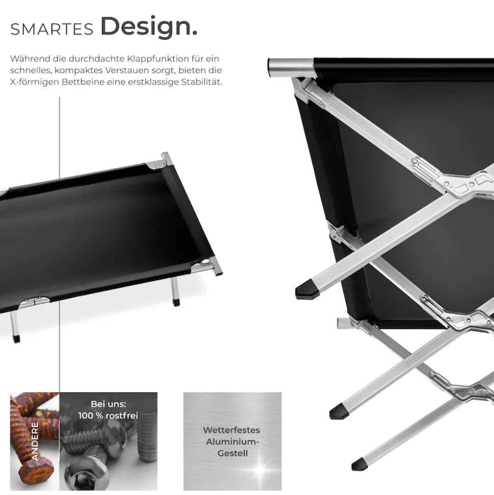 tectake® 2er Set Feldbett, mit Aluminiumgestell, Belastbarkeit 150 kg, 190 x 70 x 45 cm