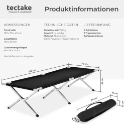 tectake® 2er Set Feldbett, mit Aluminiumgestell, Belastbarkeit 150 kg, 190 x 70 x 45 cm