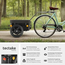 tectake® Fahrradanhänger, 2 in 1 multifunktional, luftgefüllte Profilreifen mit Kugellager, Belastbarkeit 50 kg, 70 Liter, ca. 148 x 64 x 81 cm