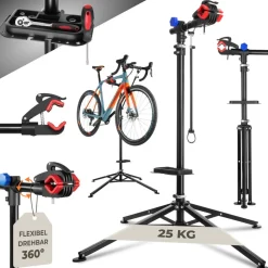 tectake® Fahrradmontageständer, klappbar, für alle gängigen Modelle, lackschonend, inklusive Werkzeugablage