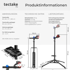 tectake® Fahrradmontageständer, klappbar, für alle gängigen Modelle, lackschonend, inklusive Werkzeugablage