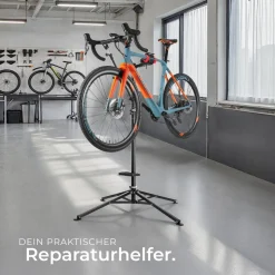 tectake® Fahrradmontageständer, klappbar, für alle gängigen Modelle, lackschonend, inklusive Werkzeugablage
