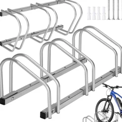 tectake® Fahrradständer, aus rostfreiem Stahl, Boden- und Wandmontage, von beiden Seiten befahrbar