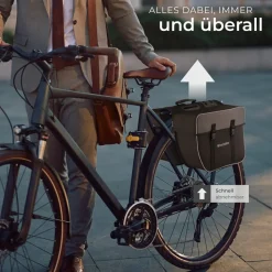 tectake® Fahrradtasche, für den Gepäckträger, mit Schnallenverschluss, Tragegriff und Reflektorstreifen, 34 x 17 x 30 cm