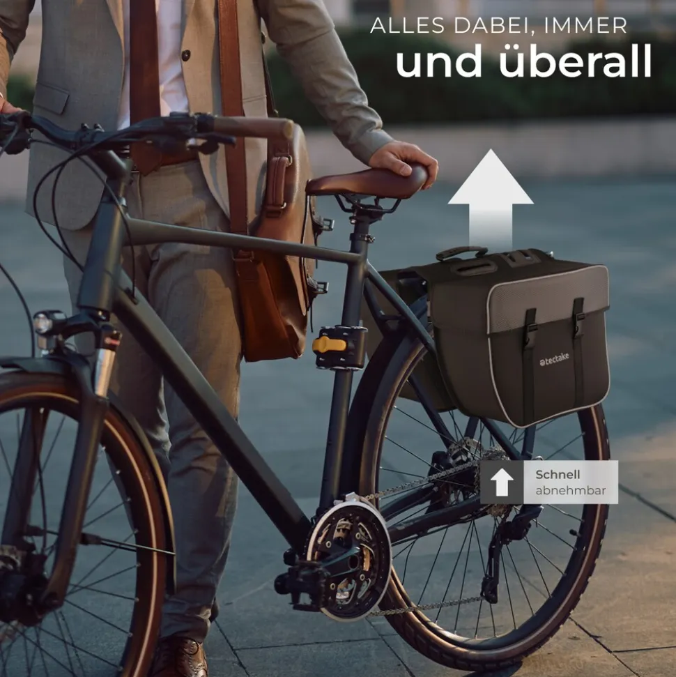 tectake® Fahrradtasche, für den Gepäckträger, mit Schnallenverschluss, Tragegriff und Reflektorstreifen, 34 x 17 x 30 cm
