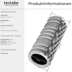 tectake® Faszienrolle, mit verschiedenen Noppenzonen, zum Lösen von Verklebungen und Muskelverhärtungen, leichte Reinigung, 335 x 145 mm