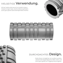tectake® Faszienrolle, mit verschiedenen Noppenzonen, zum Lösen von Verklebungen und Muskelverhärtungen, leichte Reinigung, 335 x 145 mm