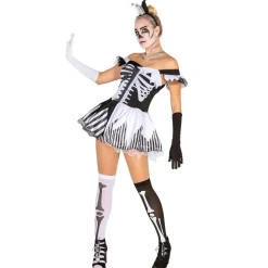 tectake® Frauenkostüm Black White Skeleton