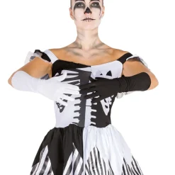 tectake® Frauenkostüm Black White Skeleton