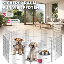 tectake® Freilaufgehege, aus 8 Gitterelementen, große Tür mit Verriegelung, 145 x 73 cm