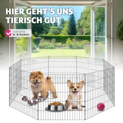 tectake® Freilaufgehege, aus 8 Gitterelementen, große Tür mit Verriegelung, 145 x 73 cm