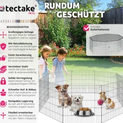 tectake® Freilaufgehege, aus 8 Gitterelementen, große Tür mit Verriegelung, 145 x 73 cm