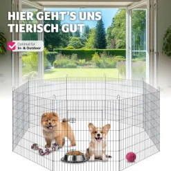 tectake® Freilaufgehege , aus 8 Gitterelementen, große Tür mit Doppelverriegelung, Ø 204 x 93 cm