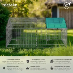 tectake® Freilaufgehege für Kaninchen, aus 12 Gitterelementen, 2 Türen, 180 x 75 x 75 cm